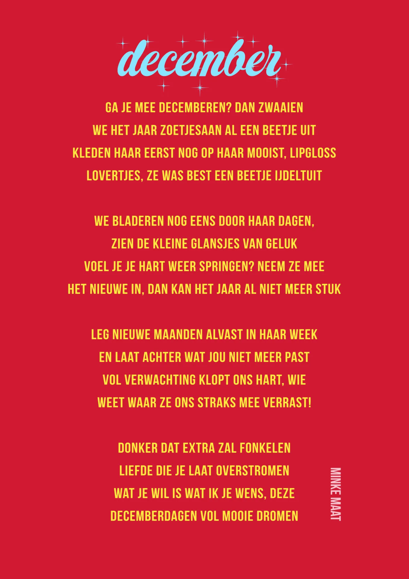 Decembergedicht geschreven door Minke Maat